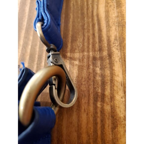 Blue Faux Leather Crossbody Bag Studded Flap Adjustable Strap Steam Punk - Picture 3 of 10